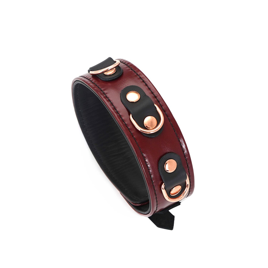 Шкіряний нашийник з повідцем Liebe Seele Wine Red Collar and Leash, 3 кільця для кріплення фото 3