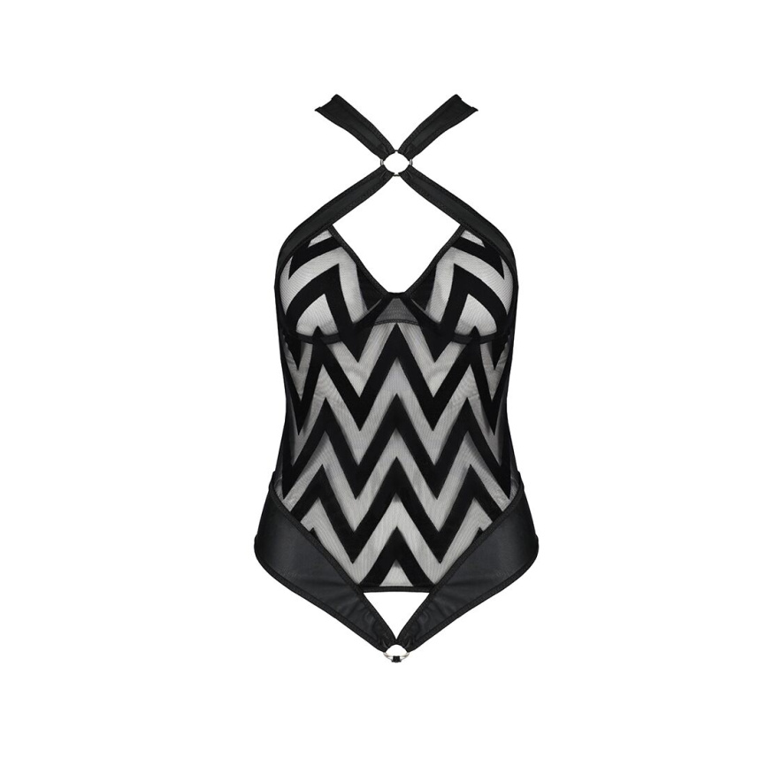 Сітчастий боді з халтером та ритмічним малюнком Passion Hima Body XXL/XXXL, black фото 3