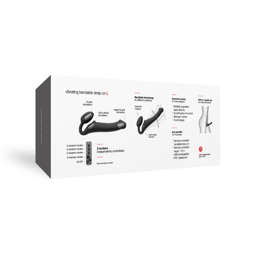 Безремінний страпон з вібрацією Strap-On-Me Vibrating Black L, діаметр 3,7см, пульт ДК, регульований фото 15
