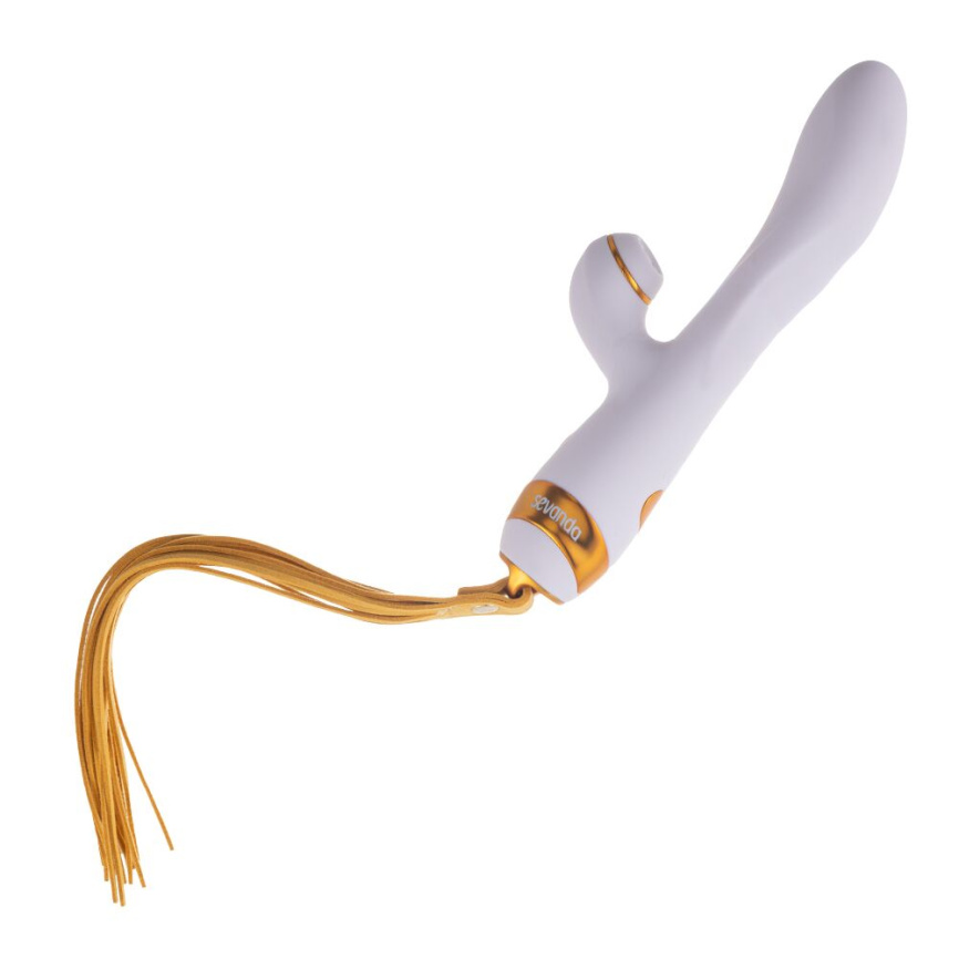 Вібратор-кролик з пульсацією та флогером LOCKINK SEVANDA Whip Vibrating Massage Wand, біло-золотий фото 1