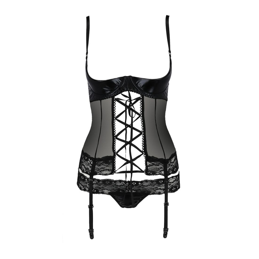Корсет з відкритими грудьми Passion Exclusive NORTH CORSET XXL/XXXL, black, пажі, трусики, шнурівка фото 5