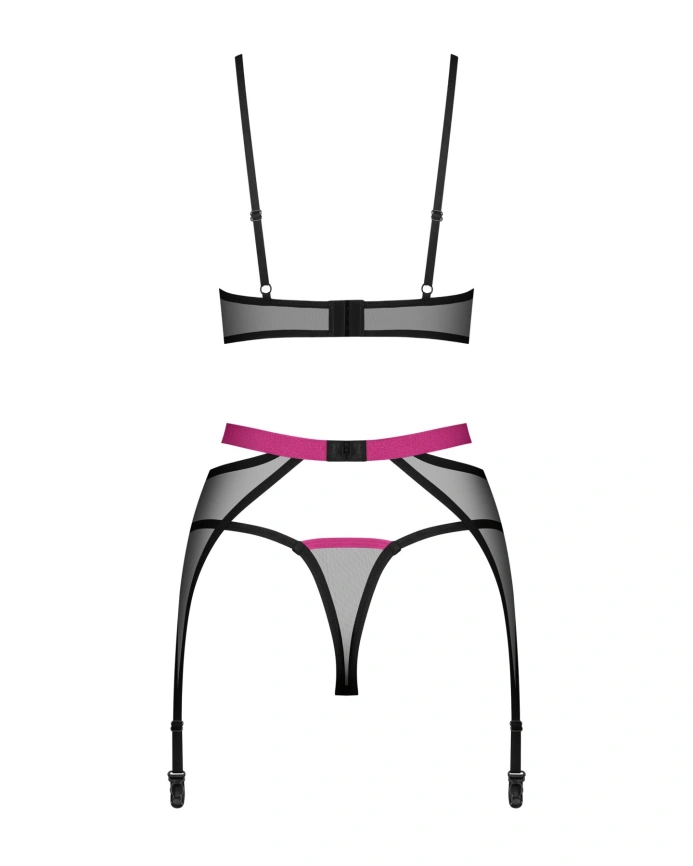Комплект Obsessive Novenes 3-pcs set, XS/S, прозрачный лиф на косточках, стринги, пояс фото 5