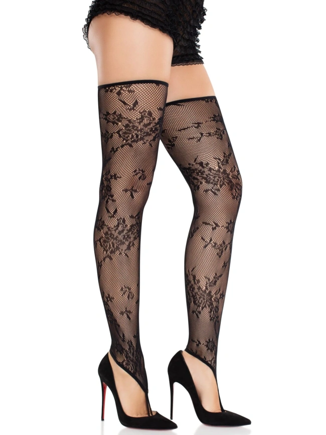 Чулки Leg Avenue Floral Net Toe Loop Footless Thigh Highs One Size фото 3