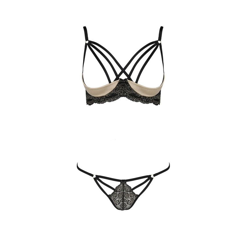 Комплект білизни Passion Exclusive VALERY SET OpenBra XXL/XXXL black, стрепи, трусики, відкритий ліф фото 5