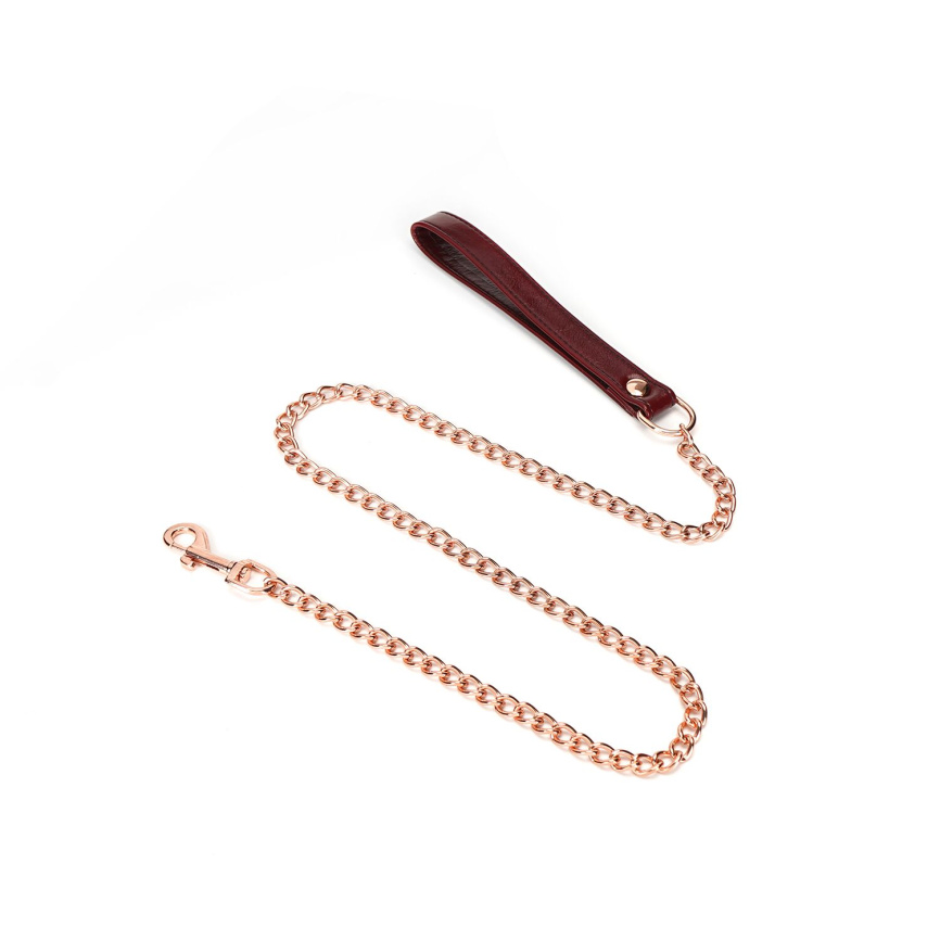 Шкіряний нашийник з повідцем Liebe Seele Wine Red Collar and Leash, 3 кільця для кріплення фото 5
