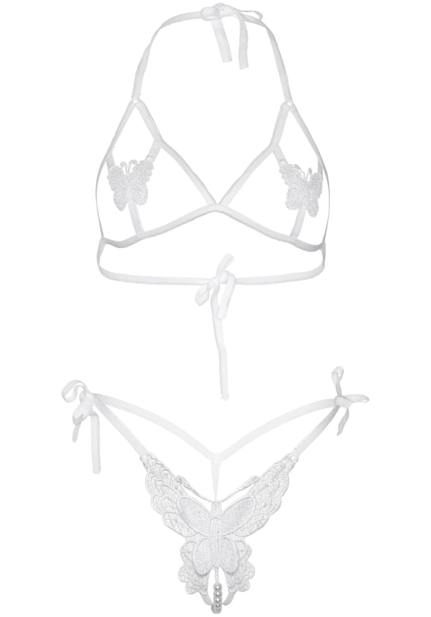 Эротический комплект с открытой чашкой Leg Avenue Open cup bra and pearl panty One Size White фото 5