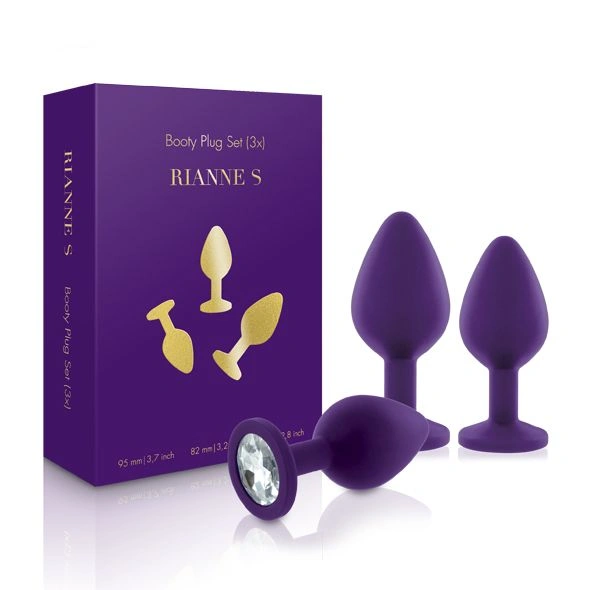Набор силиконовых анальных пробок с кристаллом Rianne S: Booty Plug Set Purple, диаметр 3,2см, 3,5см, 4,2см фото 1