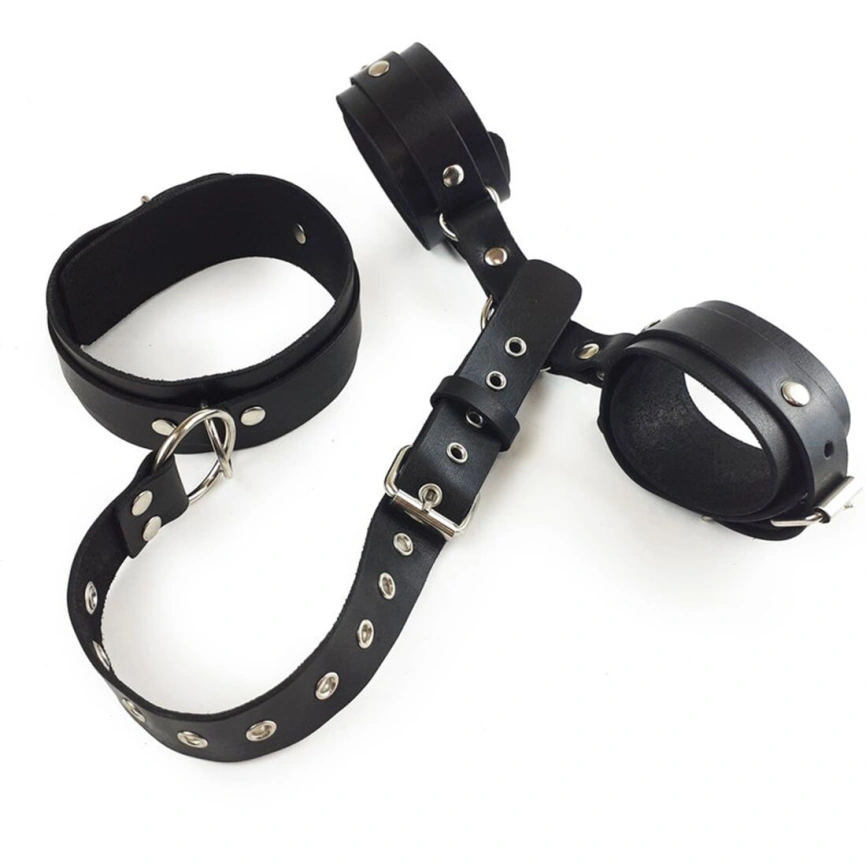 Фиксаторы для шеи и рук Art of Sex - Bondage Set из натуральной кожи, цвет черный фото 11