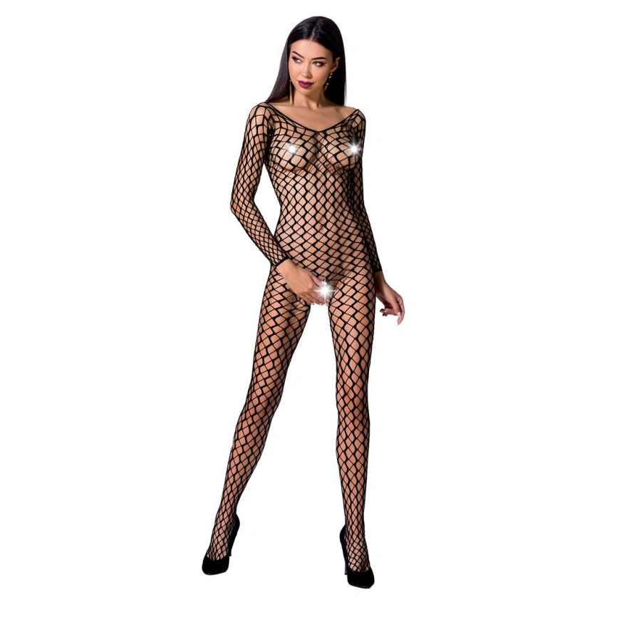 Бодистокинг Passion BS068 black, комбинезон, крупная сетка, длинный рукав фото 12