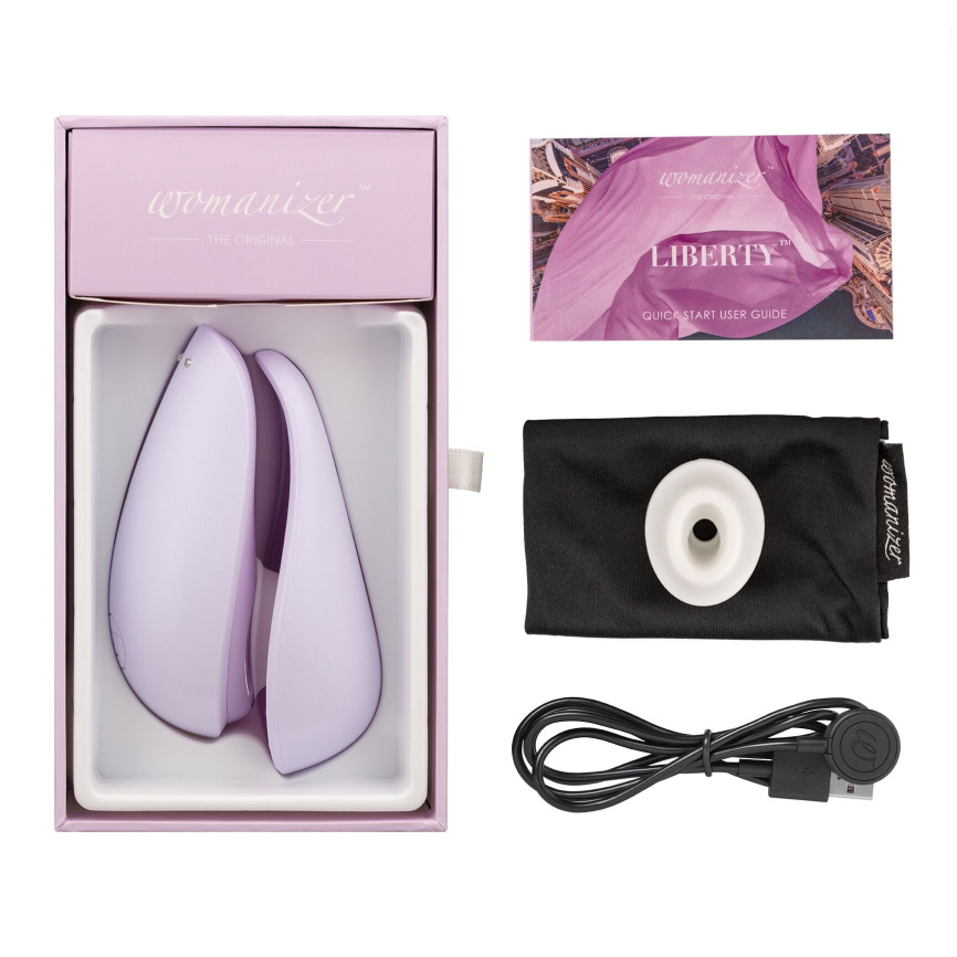 Вакуумний кліторальний стимулятор Womanizer Liberty Lilac, магнітна кришка, 2 насадки фото 6