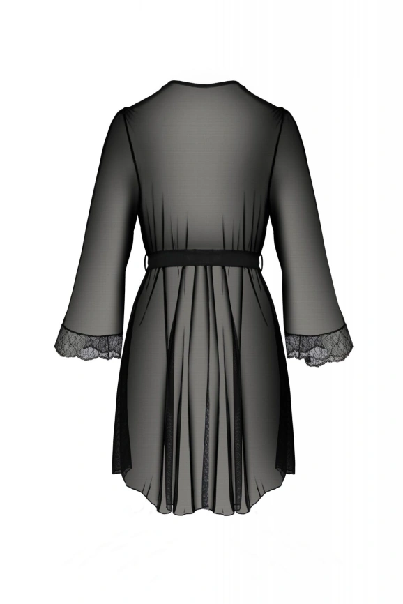 Пеньюар Passion AMBERLY PEIGNOIR 6XL/7XL, black, ажурные декольте и манжеты, широкие рукава фото 4