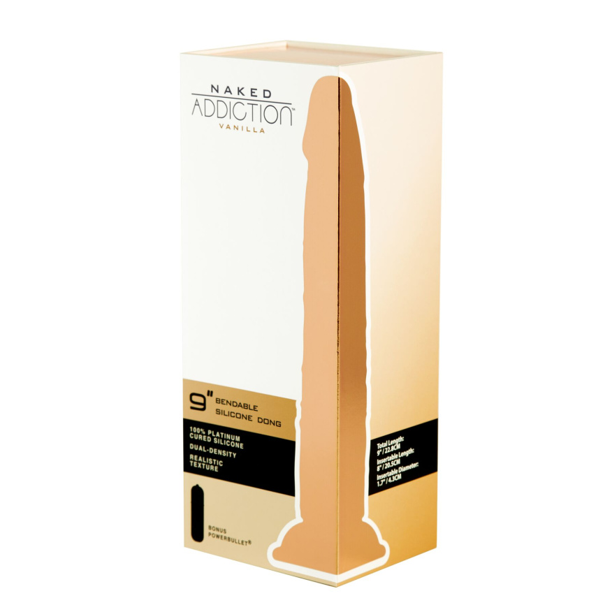 Фалоімітатор Naked Addiction — 9″ Silicone Dual Density Bendable Dildo Vanilla, віброкуля в подаруно фото 9