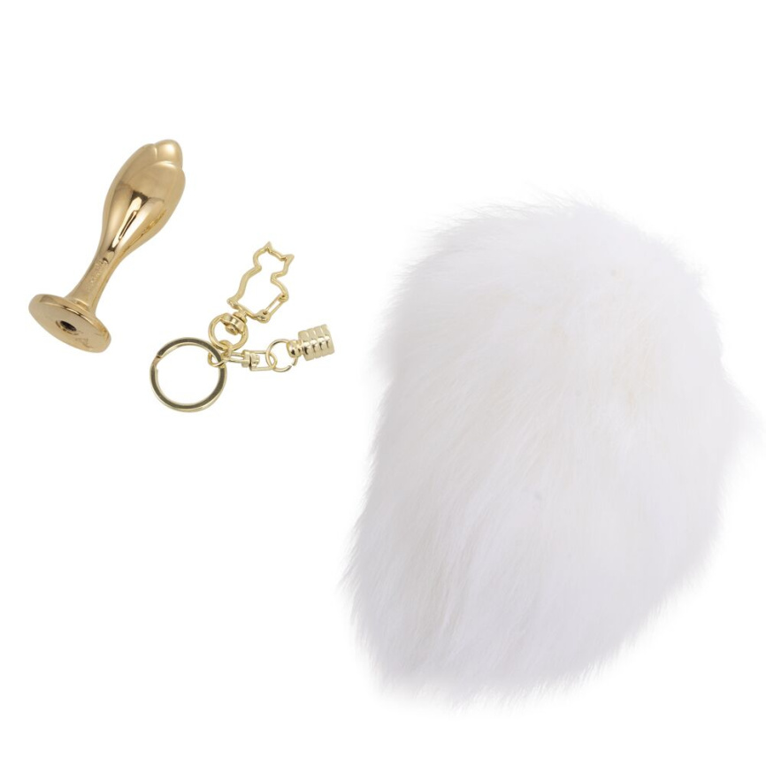 Металева анальна пробка — кролячий хвіст LOCKINK SEVANDA White Bunny-Tail Anal Rose-shape Plug фото 3
