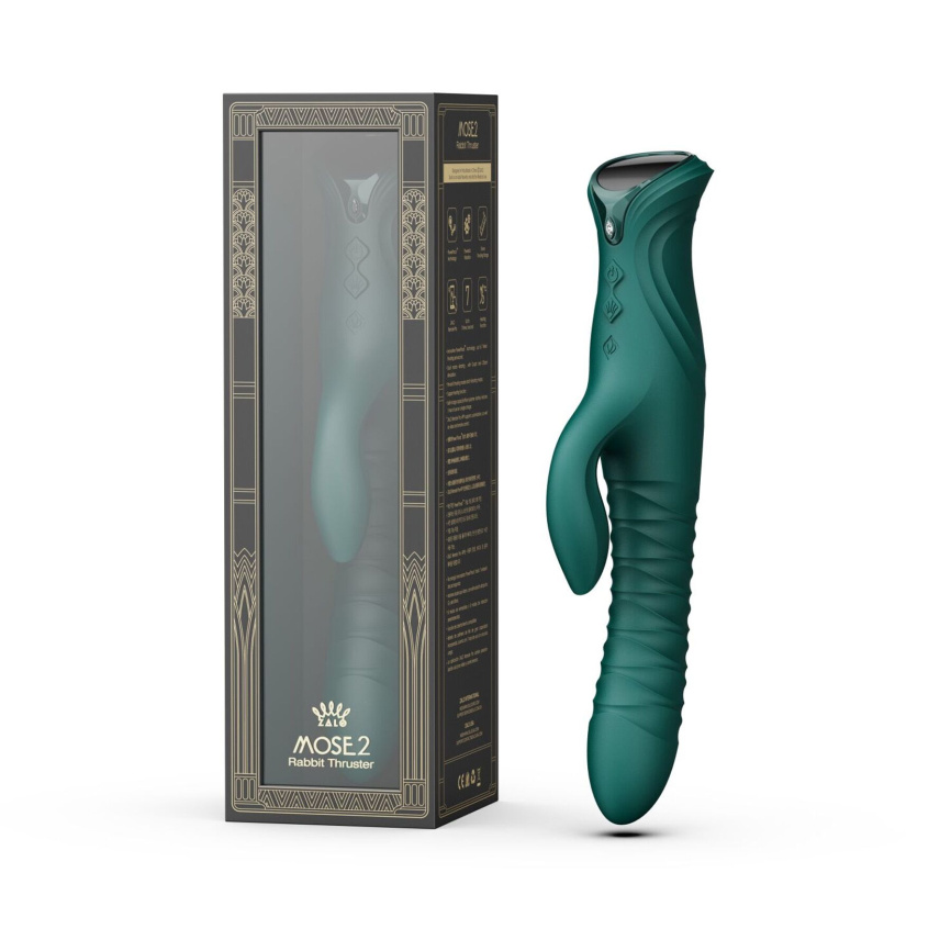 Смарт пульсатор-кролик з вібрацією Zalo Mose 2 Turquoise Green, підігрів до 42 °C, кристал Swarovski фото 27