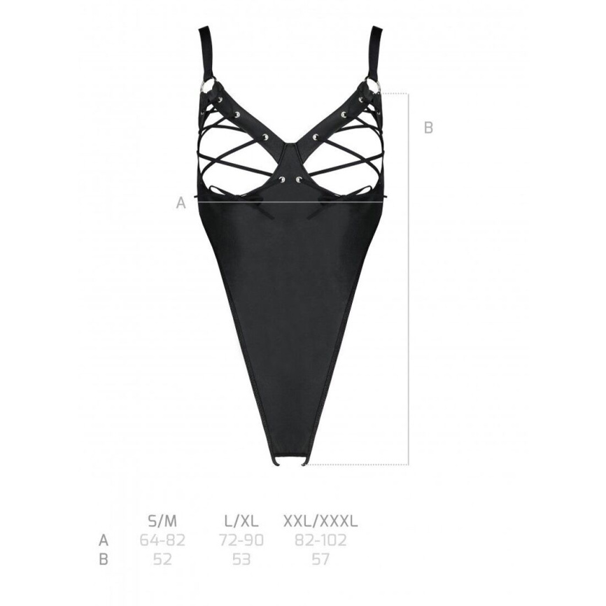 Боді з екошкіри Passion CELINE BODY XXL/XXXL, black, з доступом, відкритий фото 7
