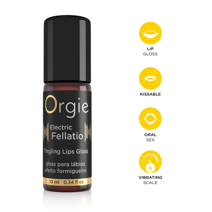 Блиск для губ з ефектом вібрації Orgie Electric Fellatio Lips Gloss, 10 мл, смак фруктового асорті фото 3