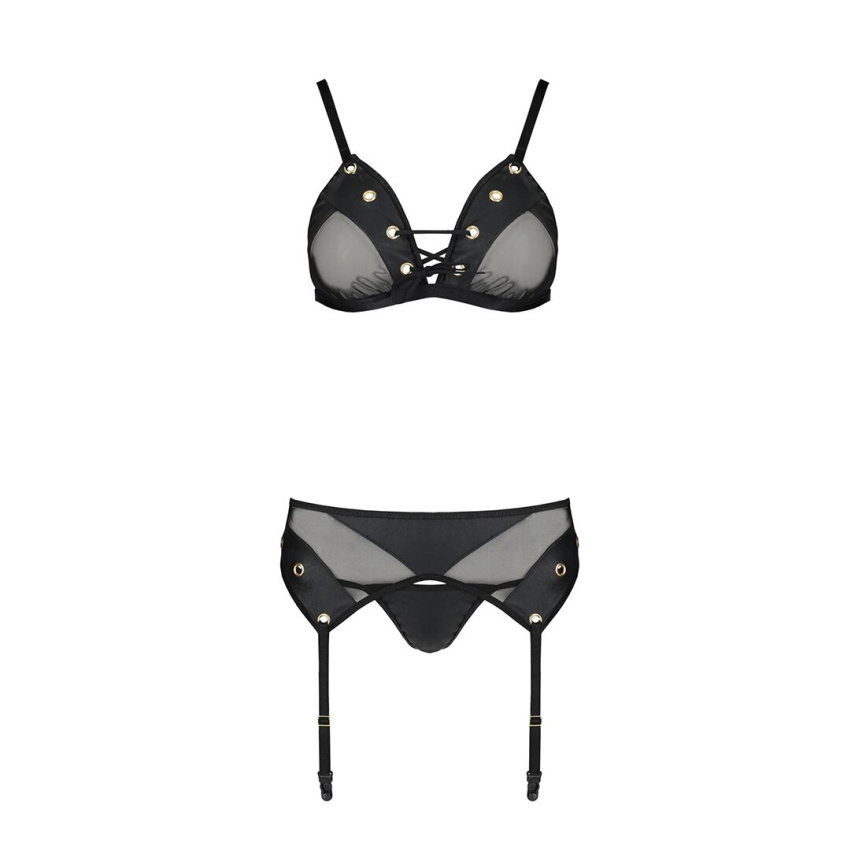 Комплект білизни Passion NESSY SET S/M black, бюстгальтер, пояс для панчіх, стрінги фото 10