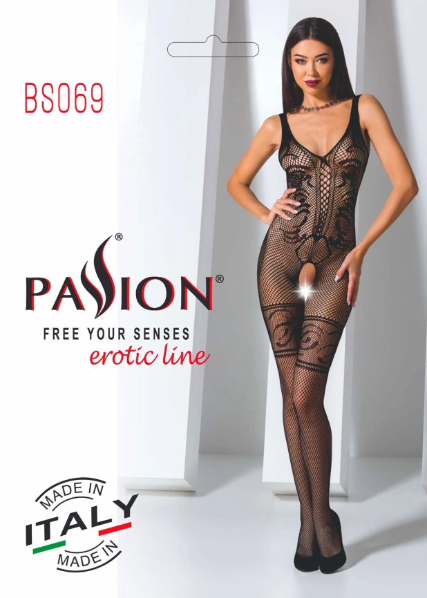 Бодистокинг Passion BS069 black, комбинезон, имитация чулок и боди фото 8