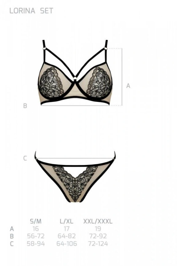 Комплект Passion LORINA SET, XXL/XXXL, beige, бюстгальтер и трусики фото 5