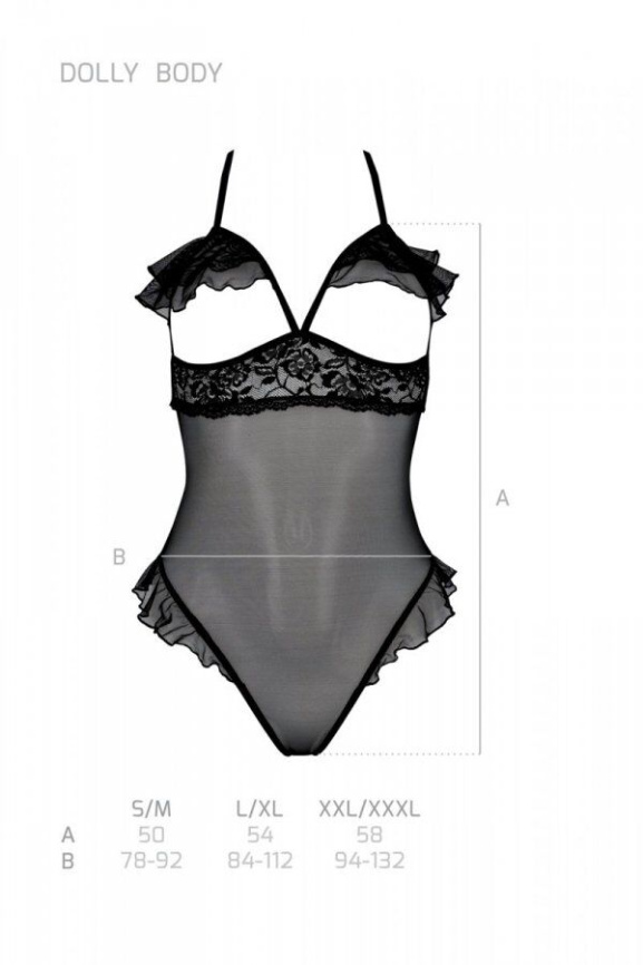 Еротичне боді Passion DOLLY BODY, XXL/XXXL, black, з відкритими чашками фото 4