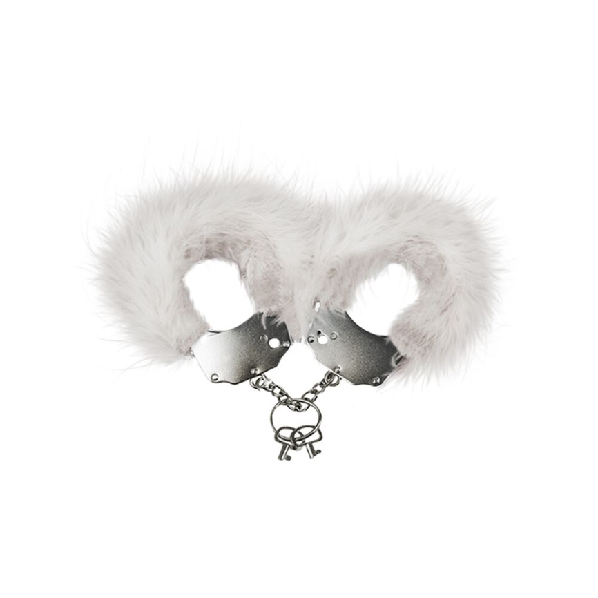 Наручники металеві Adrien Lastic Handcuffs White з білим пухнастим оздобленням фото 1