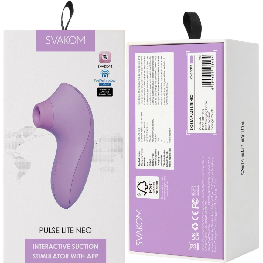 Вакуумный стимулятор Svakom Pulse Lite Neo Lavender, управляется со смартфона фото 6