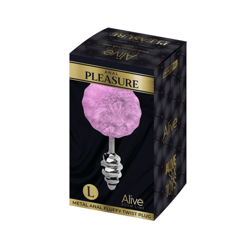 Металева анальна пробка Кролячий хвостик Alive Fluffy Twist Plug L Purple, діаметр 3,8 см фото 4