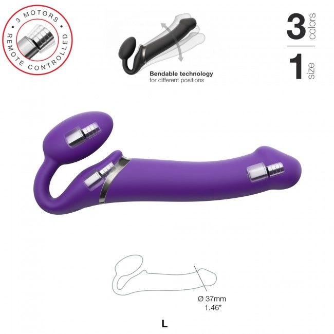 Безремневой страпон с вибрацией Strap-On-Me Vibrating Violet L, диам. 4,2 см, пульт ДУ, регулируемый фото 2