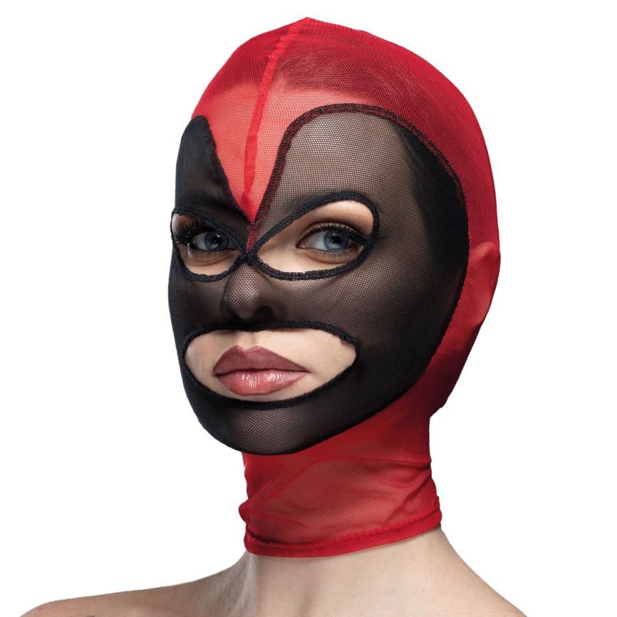 Маска серце сітка з відкритим ротом та очима Feral Feelings - Hearts Mask Red/Black фото 1