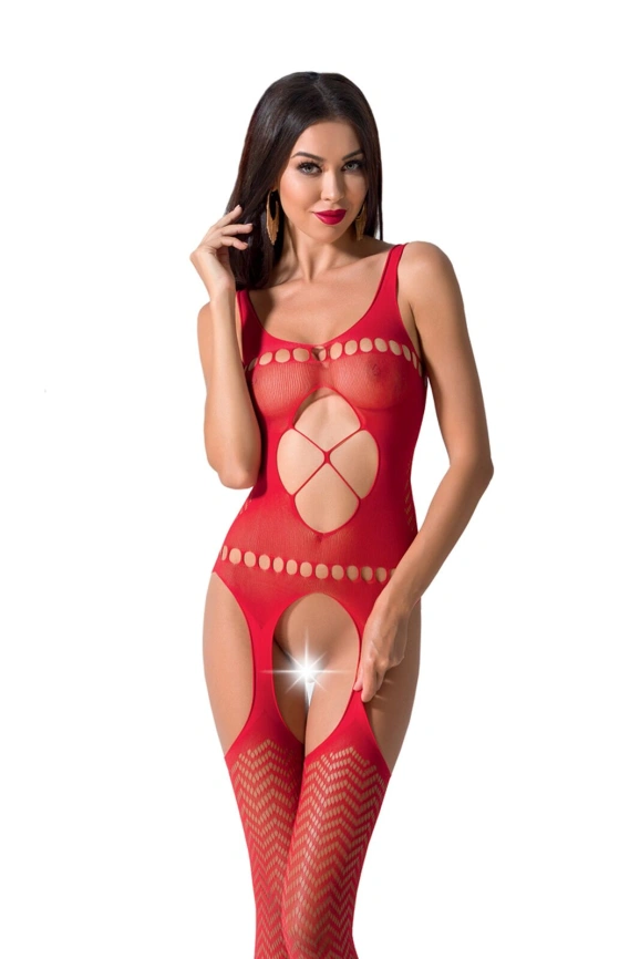 Бодистокинг Passion BS057 red, комбинезон, имитация чулок и пояса фото 1