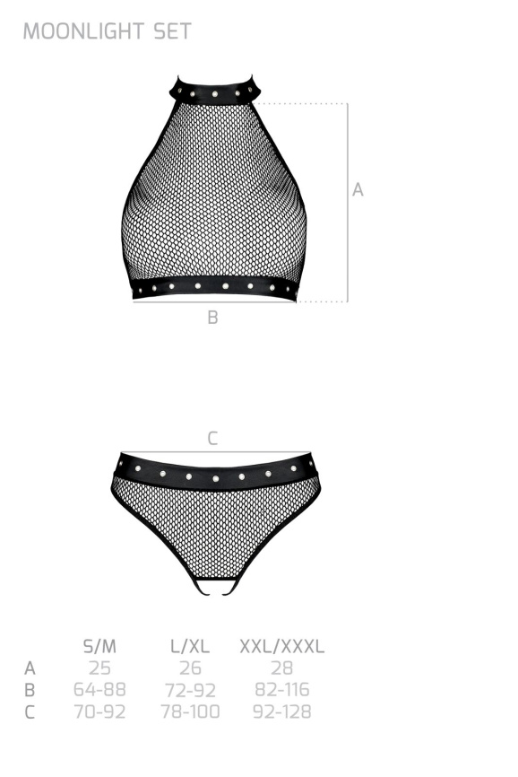 Білизна з відкритим доступом Passion MOONLIGHT SET L/XL black топ, стрінги фото 7