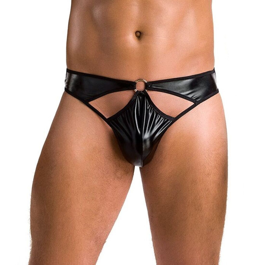 Чоловічі стринги Passion 033 THONG PAUL S/M Black, під латекс фото 7