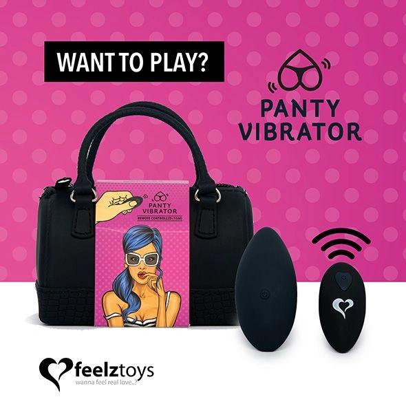 Вибратор в трусики FeelzToys Panty Vibrator Black с пультом ДУ, 6 режимов работы, сумочка-чехол фото 1