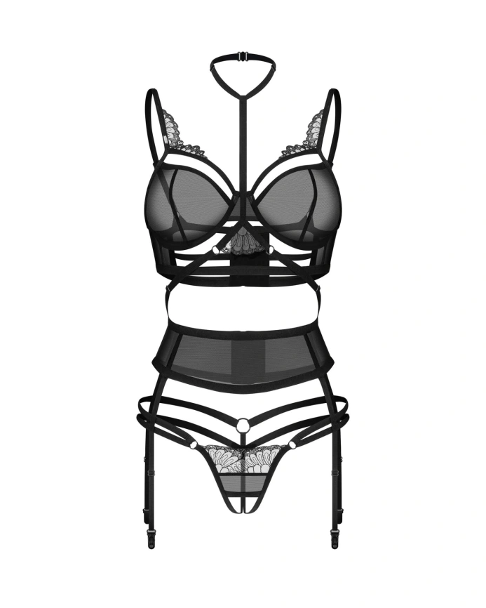 Комплект Obsessive Premisis Black 3-pcs crotchless set S/M фото 2