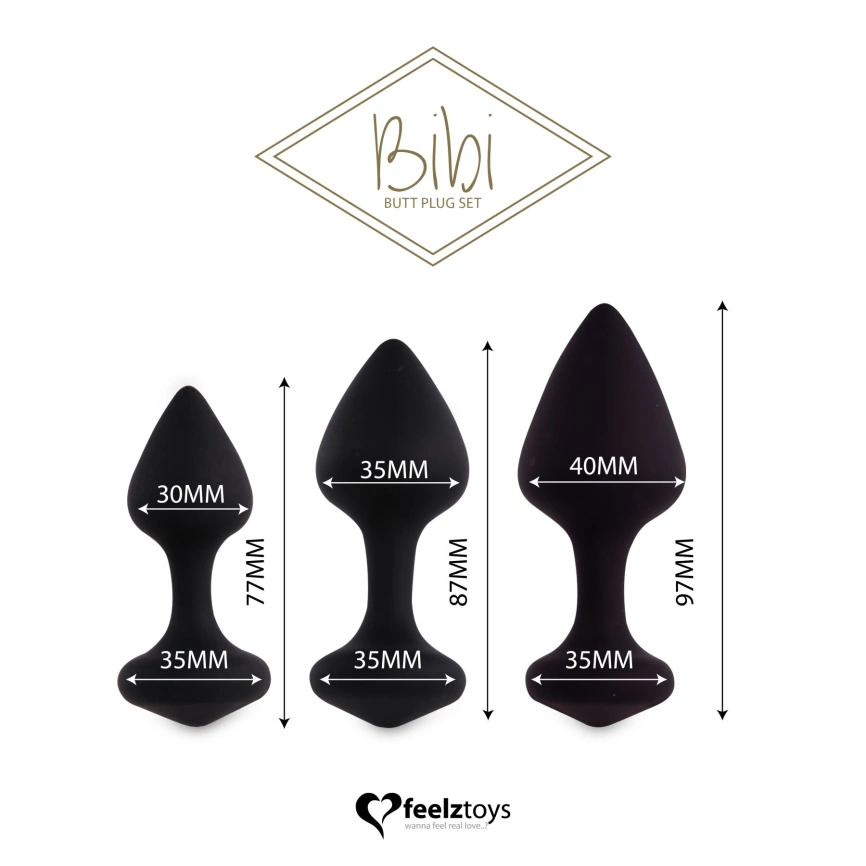 Набор силиконовых анальных пробок FeelzToys - Bibi Butt Plug Set 3 pcs Black фото 2