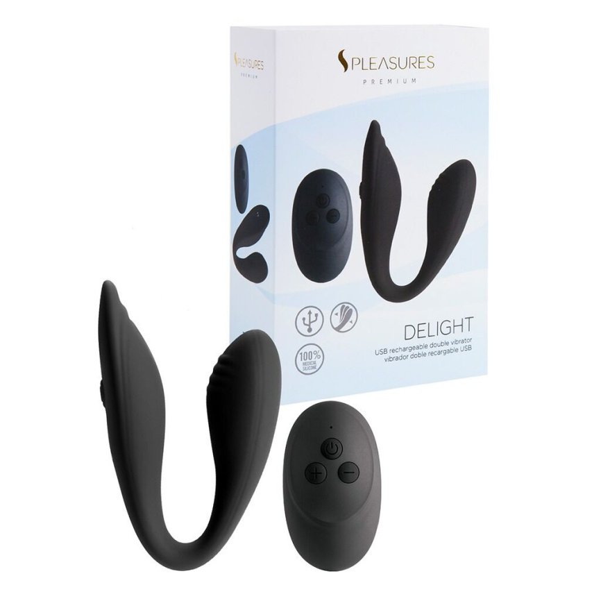 Подвійний вібратор S Pleasures Premium Delight, чорний, для клітора та точки G, 10 режимів фото 4