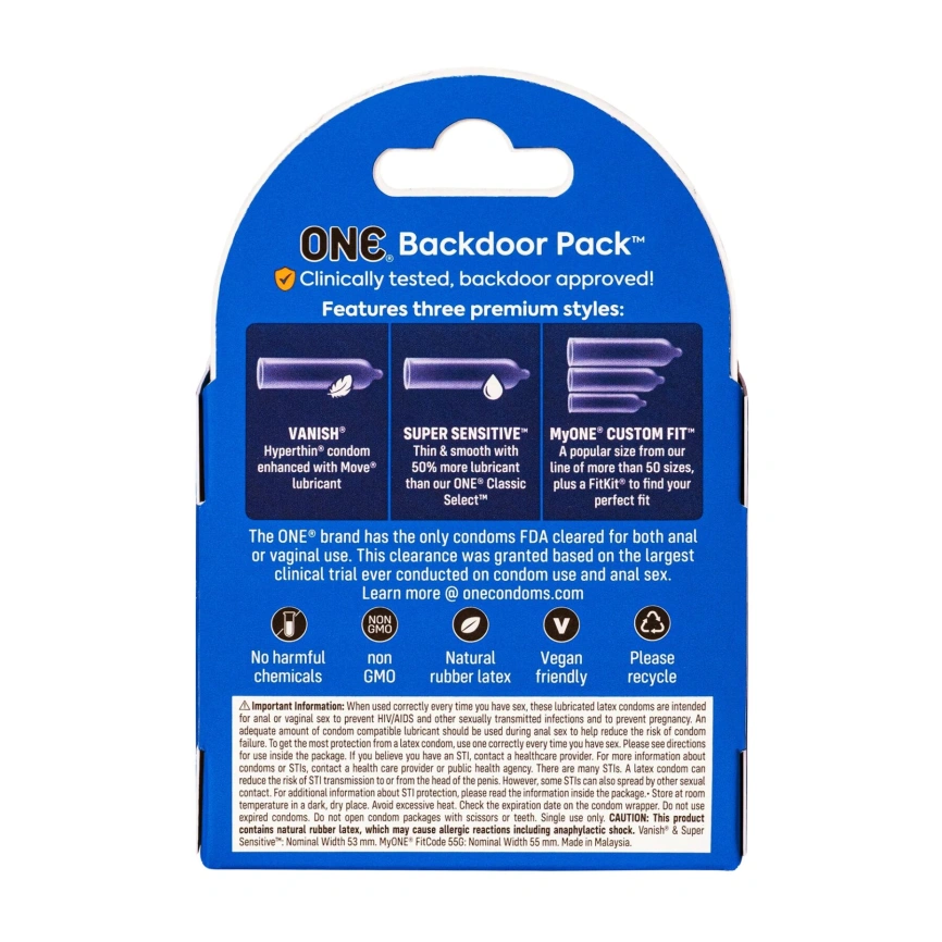 Презервативы ONE Backdoor, 3 шт, 3 вида, картонная упаковка фото 2