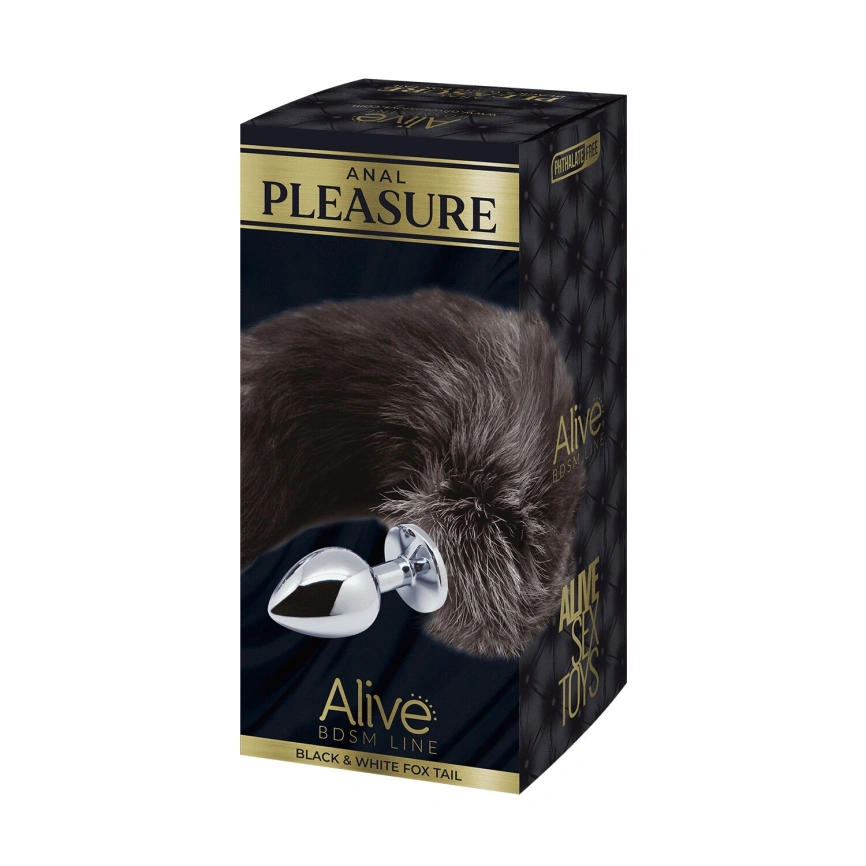 Металлическая анальная пробка Лисий хвост Alive Black And White Fox Tail S, диаметр 2,9 см фото 4