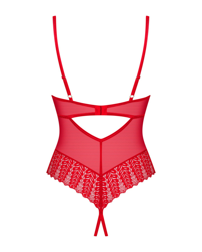 Боді з доступом Obsessive Ingridia crotchless teddy XL/2XL, червоне, відкриті груди фото 4