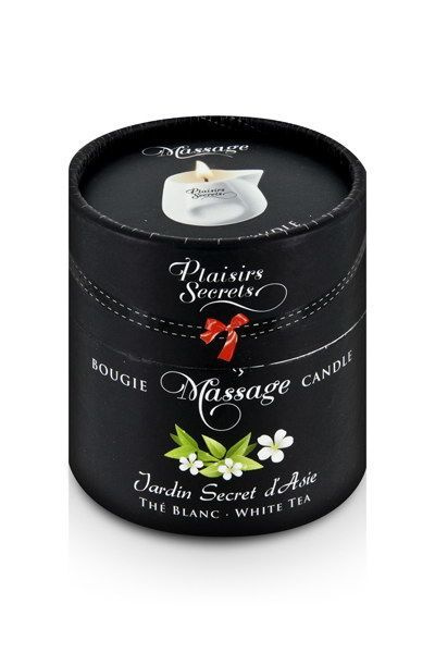 Масажна свічка Plaisirs Secrets White Tea (80 мл) подарункова упаковка, керамічний посуд фото 3
