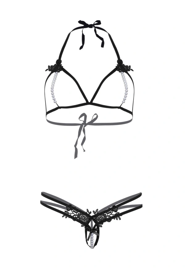 Leg Avenue Open cup bra and pearl panty OS Black фото 20