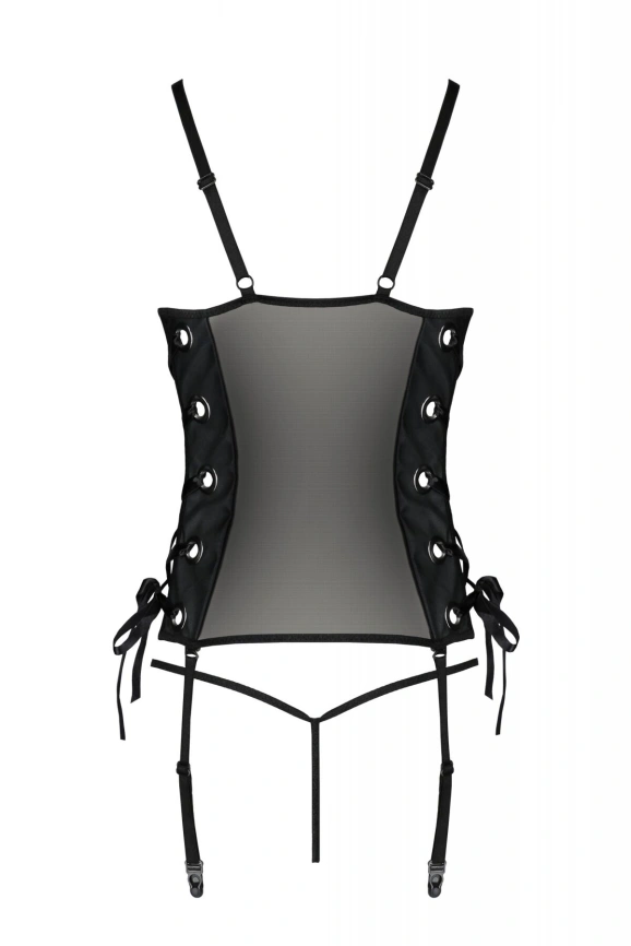 Сетчатый корсет из экокожи Passion MALWIA CORSET 4XL/5XL black, с люверсами и съемными пажами фото 4