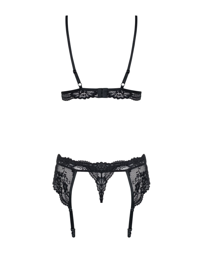 Мереживний комплект білизни Obsessive 810-SEG-1 L/XL Black, бюстгальтер, стрінги, пояс для панчіх фото 6
