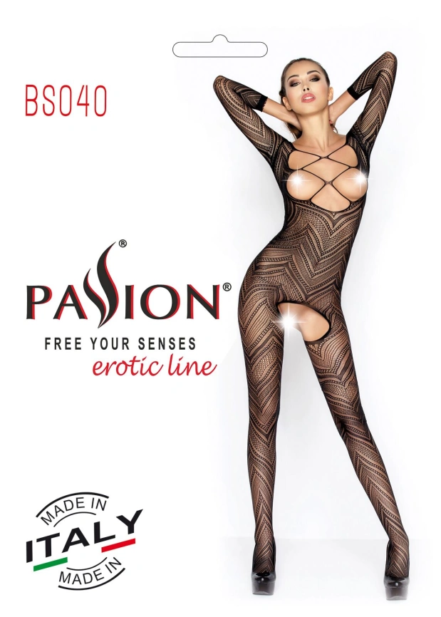 Бодистокинг Passion BS040 black, комбинезон с открытой грудью фото 6