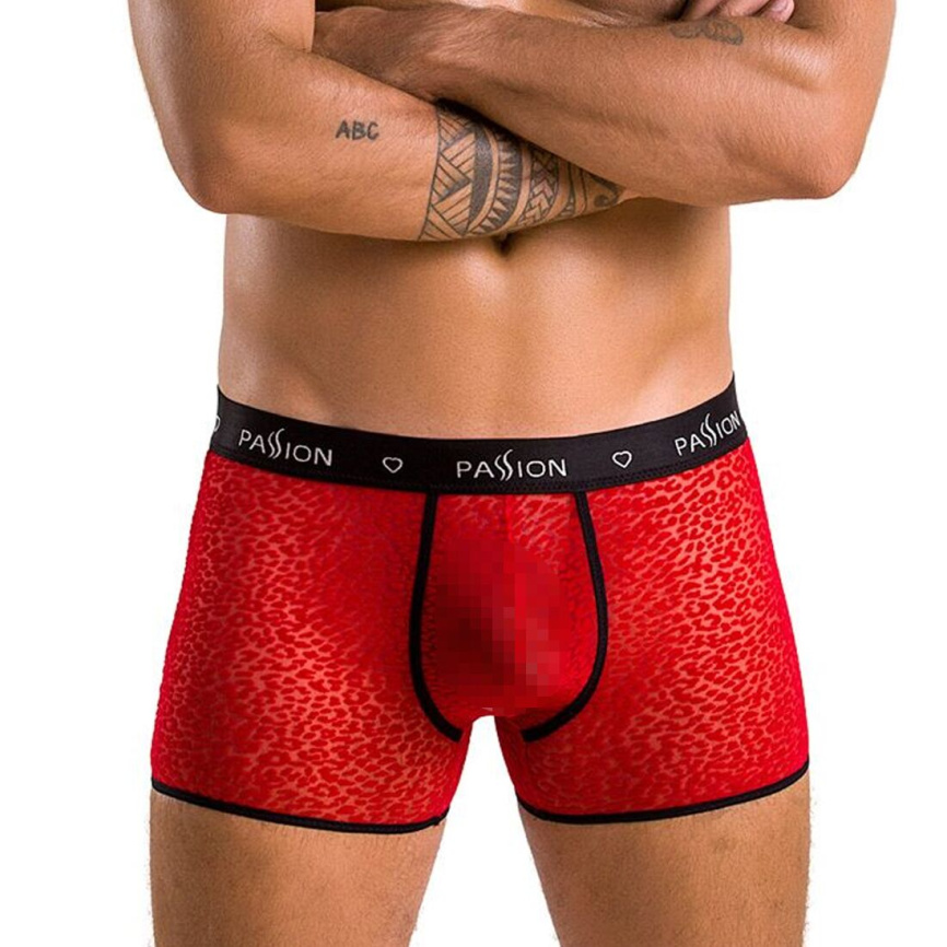Чоловічі прозорі боксери Passion 046 SHORT PARKER L/XL Red, сітка, під леопард фото 7