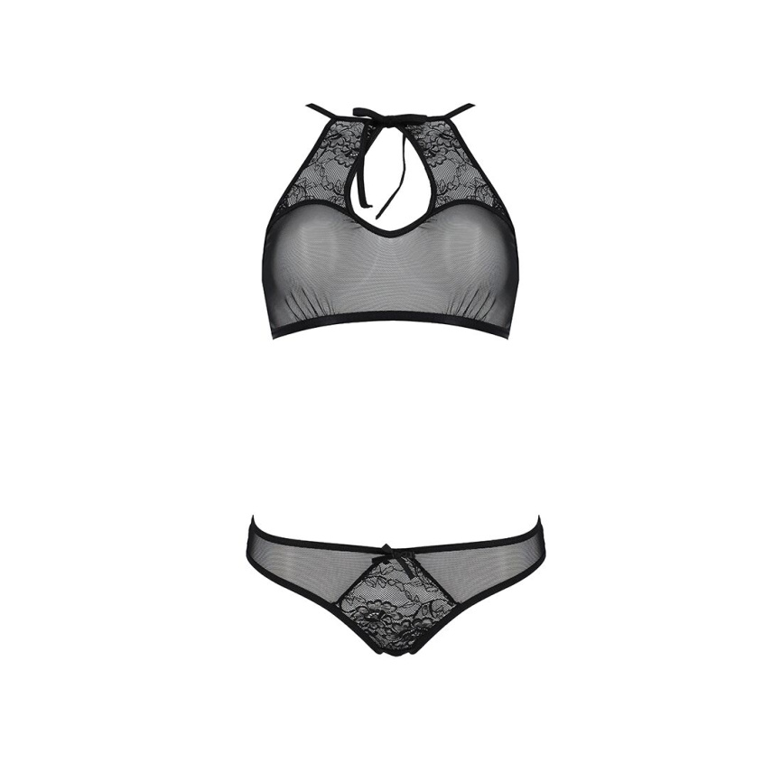 Комплект: бра, трусики з ажурним декором та відкритим кроком Passion URSULA SET XXL/XXXL, black фото 3