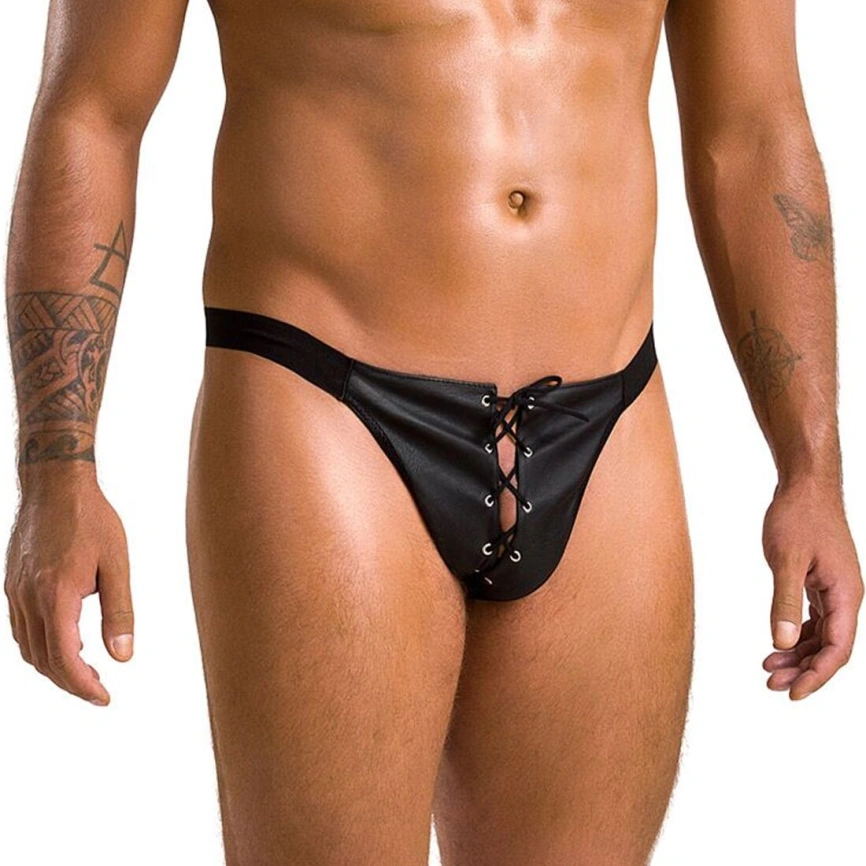 Мужские слипы на шнуровке Passion 044 SLIP BEN XXL/XXXL Black, экокожа, люверсы фото 7