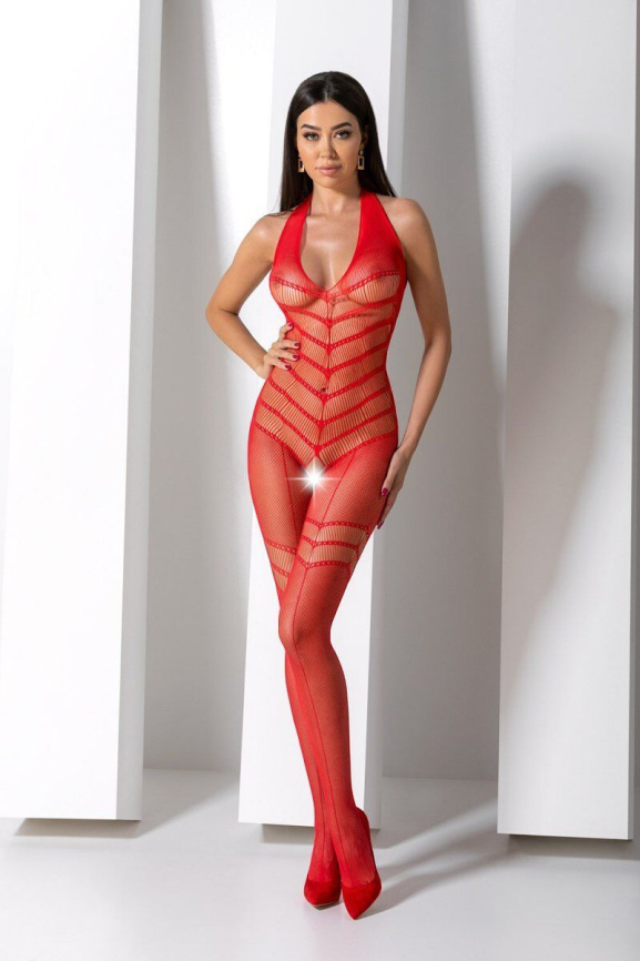 Бодістокінг з плетінням на животику Passion BS100 One Size, red, декоративний шов, з доступом фото 8