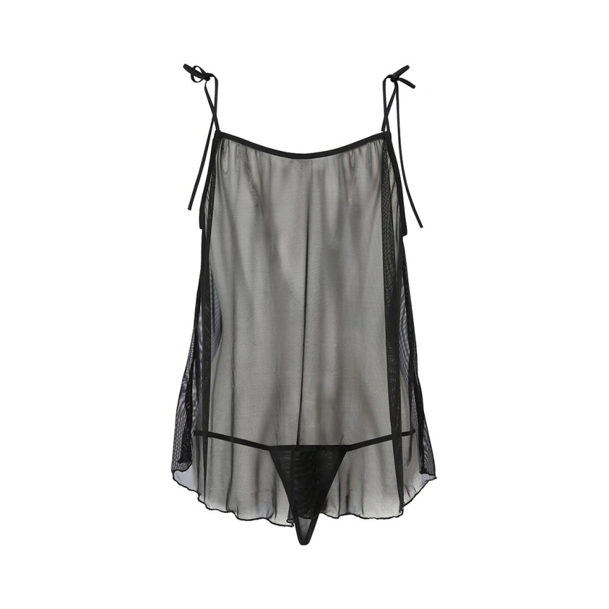Сорочка прозора бебі-дол Passion MELANIA CHEMISE XXL/XXXL, black, трусики, на тонких бретелях фото 4