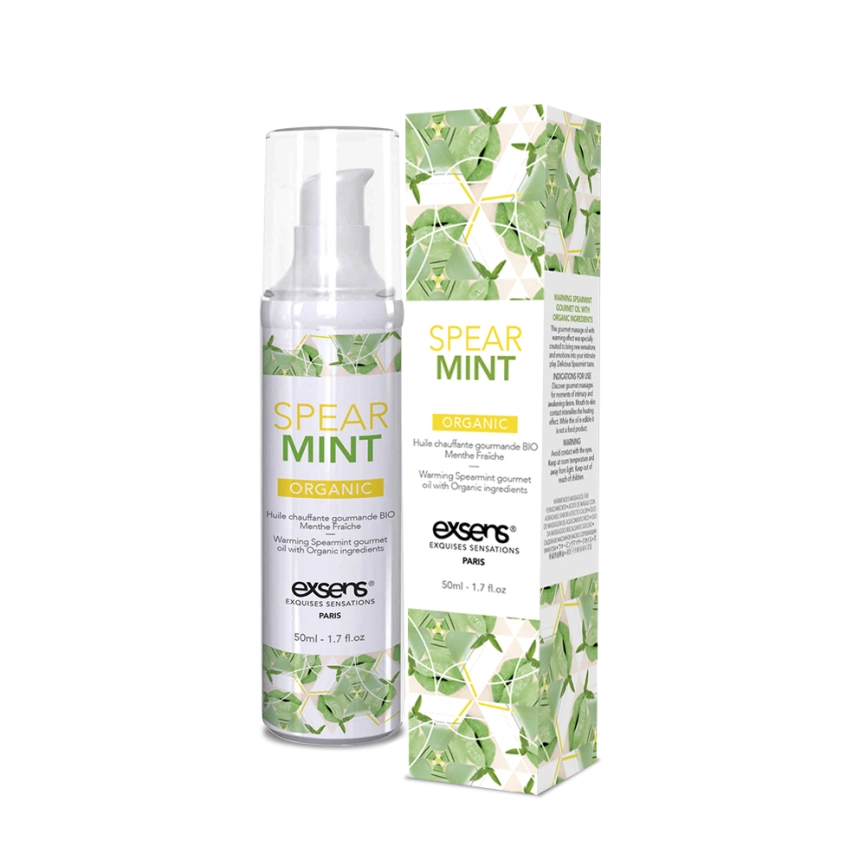 Массажное масло EXSENS Organic Spear Mint 50мл разогревающее, без сахара, без парабенов, съедобное фото 1
